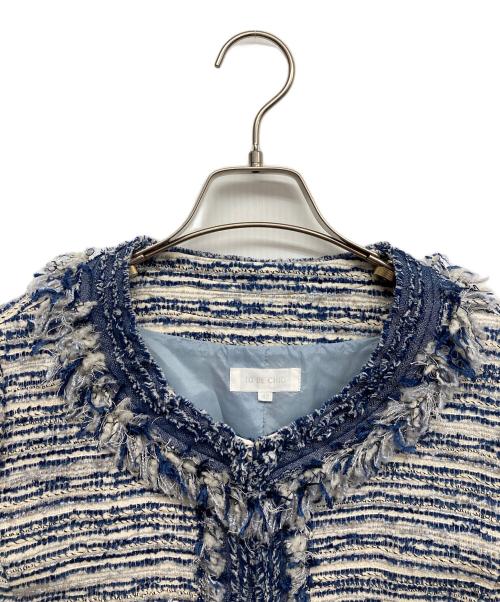 TO BE CHIC（トゥービーシック）TO BE CHIC (トゥービーシック) ノーカラーツイードジャケット ブルー サイズ:42の古着・服飾アイテム