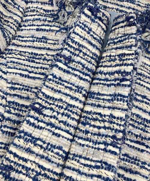 TO BE CHIC（トゥービーシック）TO BE CHIC (トゥービーシック) ノーカラーツイードジャケット ブルー サイズ:42の古着・服飾アイテム