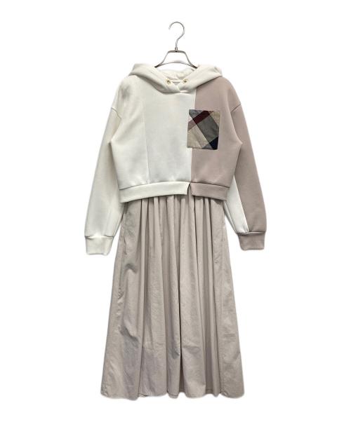 BLUE LABEL CRESTBRIDGE（ブルーレーベルクレストブリッジ）BLUE LABEL CRESTBRIDGE (ブルーレーベルクレストブリッジ) ダンボールパーカードッキングワンピース ホワイト サイズ:36の古着・服飾アイテム