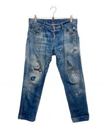 DSQUARED2（ディースクエアード）の古着「ブリーチ加工 ウォッシュド ダメージ スリム ジーンズ デニムパンツ」｜ブルー