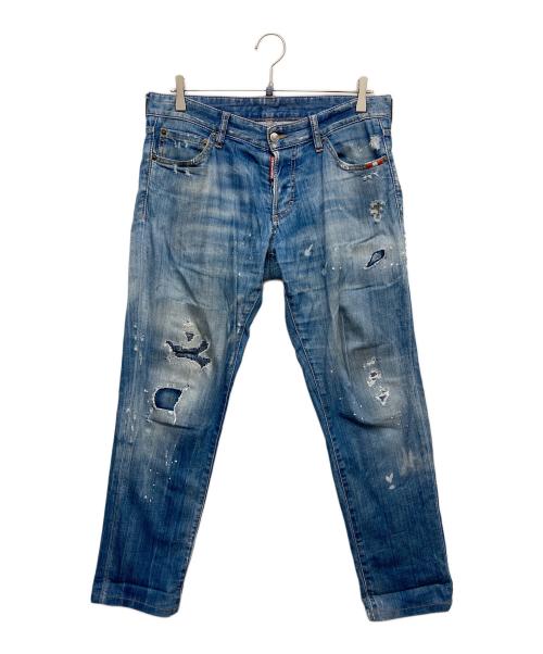DSQUARED2（ディースクエアード）DSQUARED2 (ディースクエアード) ブリーチ加工 ウォッシュド ダメージ スリム ジーンズ デニムパンツ ブルー サイズ:46の古着・服飾アイテム