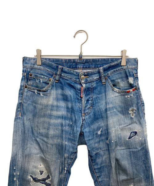 DSQUARED2（ディースクエアード）DSQUARED2 (ディースクエアード) ブリーチ加工 ウォッシュド ダメージ スリム ジーンズ デニムパンツ ブルー サイズ:46の古着・服飾アイテム