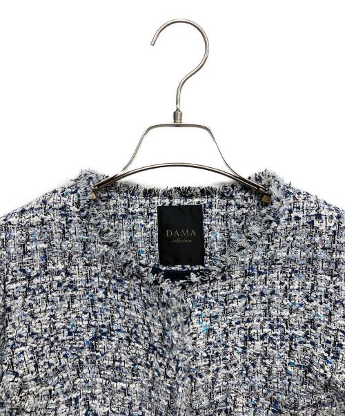 DAMA collection（ダーマコレクション）DAMA collection (ダーマコレクション) ノーカラーツイードジャケット ブルー サイズ:9ARの古着・服飾アイテム