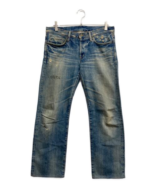 Hysteric Glamour（ヒステリックグラマー）Hysteric Glamour (ヒステリックグラマー) スタッズ HYSTERIC プリント ダメージデニム ブルー サイズ:W32の古着・服飾アイテム
