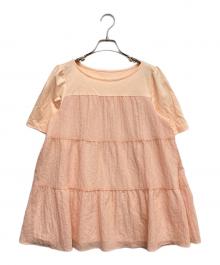 TO BE CHIC（トゥービーシック）の古着「バンピーリップストップコンビ チュニックブラウス」｜ピンク