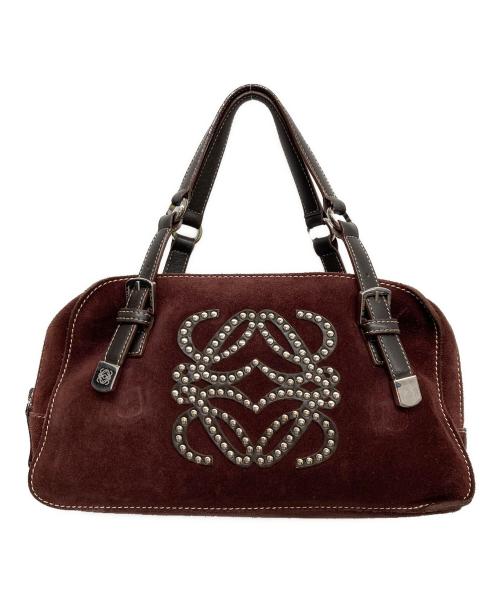 LOEWE（ロエベ）LOEWE (ロエベ) ターンロックアナグラムスタッズスエードハンドバッグ バーガンディーの古着・服飾アイテム