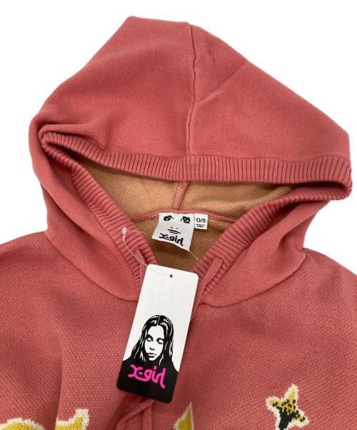 X-GIRL（エックスガール）X-girl (エックスガール) GRADIENT LOGO JACQUARD KNIT HOODIE ピンク サイズ:ONE SIZE 未使用品の古着・服飾アイテム