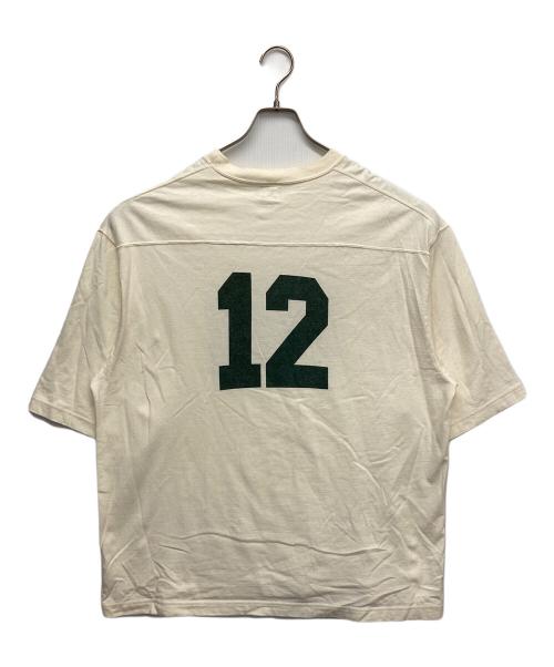 BLURHMS（ブラームス）BLURHMS (ブラームス) JOURNAL STANDARD (ジャーナルスタンダード) Cotton Rayon 88 12 Print Football Tee JS フットボールTシャツ ベージュ サイズ:4の古着・服飾アイテム