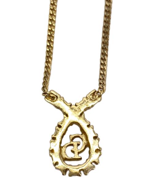 Christian Dior（クリスチャン ディオール）Christian Dior (クリスチャン ディオール) ロゴラインストーンネックレス ゴールドの古着・服飾アイテム