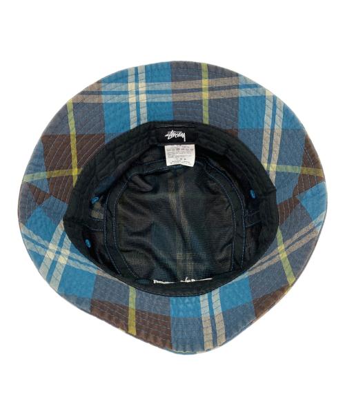 stussy（ステューシー）stussy (ステューシー) Big Logo Madras Bucket Hat ブルーの古着・服飾アイテム