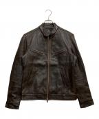 MEN'S BIGIメンズビギ）の古着「レザーシングルライダースジャケット」｜ブラウン