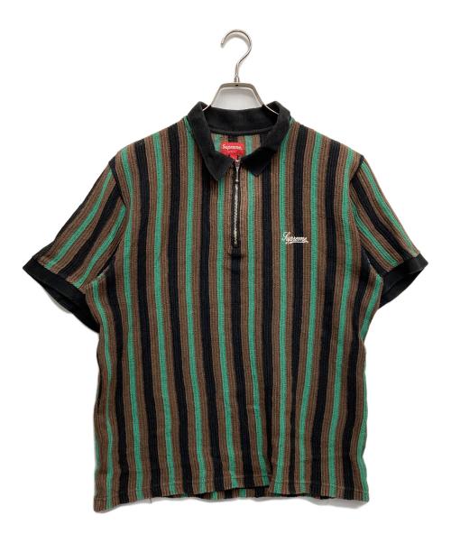 SUPREME（シュプリーム）Supreme (シュプリーム) Open Knit Stripe Zip Polo ブラウン サイズ:Lの古着・服飾アイテム