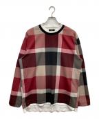 BURBERRY BLACK LABELバーバリーブラックレーベル）の古着「フェイクレイヤードチェックカットソー」｜ブラック×レッド