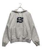 stussyステューシー）の古着「Letterman Hoodプルオーバーパーカー」｜グレー