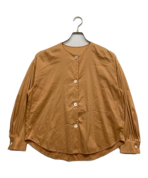 TOMORROW LAND（トゥモローランド）TOMORROW LAND (トゥモローランド) ストレッチブロード ノーカラーシャツ ブラウン サイズ:36の古着・服飾アイテム