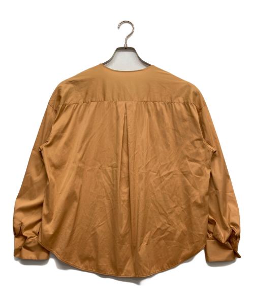 TOMORROW LAND（トゥモローランド）TOMORROW LAND (トゥモローランド) ストレッチブロード ノーカラーシャツ ブラウン サイズ:36の古着・服飾アイテム