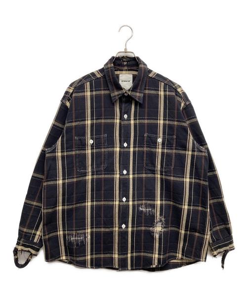 BOWWOW（バウワウ）BOWWOW (バウワウ) REPAIR AGEING FLANNEL SHIRTS ブラック サイズ:XLの古着・服飾アイテム
