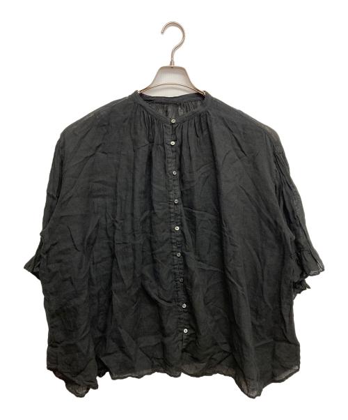 nest Robe（ネストローブ）nest Robe (ネストローブ) リネンガーゼギャザースリーブブラウス ブラック サイズ:FREEの古着・服飾アイテム