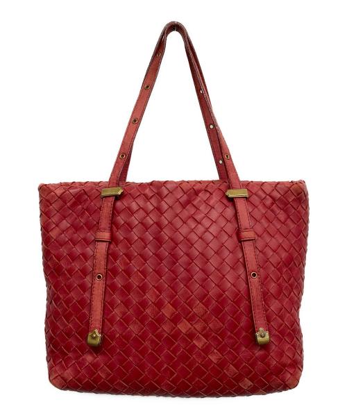 BOTTEGA VENETA（ボッテガベネタ）BOTTEGA VENETA (ボッテガベネタ) イントレチャート ハンドバッグ レッドの古着・服飾アイテム