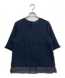 23区（ニジュウサンク）の古着「ストレッチジョーゼット シアーコンビ カットソー」｜ネイビー