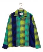 NOMA t.d.ノーマティーディー）の古着「オンブレパッチワークシャツ」｜グリーン