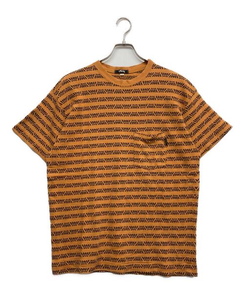 stussy（ステューシー）stussy (ステューシー) 80sジャガードボーダーTシャツ オレンジ サイズ:Mの古着・服飾アイテム