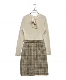 MACKINTOSH LONDON（マッキントッシュ ロンドン）の古着「ニットワンピース ドッキング チェック」｜ベージュ