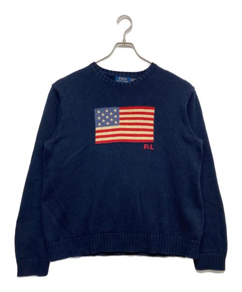 POLO RALPH LAUREN（ポロ・ラルフローレン）POLO RALPH LAUREN (ポロ・ラルフローレン) 星条旗ニット ネイビー サイズ:XLの古着・服飾アイテム