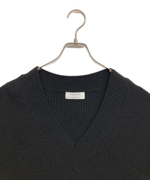 hotel palace（ホテルプレイス）HOTEL PALACE (ホテルプレイス) ディープVネックミドルゲージニット ブラック サイズ:Lの古着・服飾アイテム