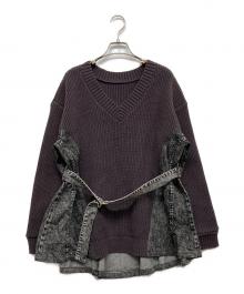 GRACE CONTINENTAL（グレースコンチネンタル）の古着「デニムフレアニットトップ」｜ブラック