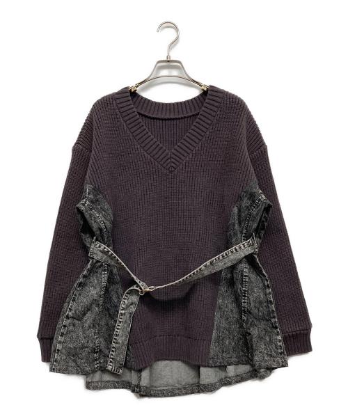 GRACE CONTINENTAL（グレースコンチネンタル）GRACE CONTINENTAL (グレースコンチネンタル) デニムフレアニットトップ ブラック サイズ:36の古着・服飾アイテム