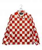 stussyステューシー）の古着「チェッカーコーチジャケット」｜オレンジ