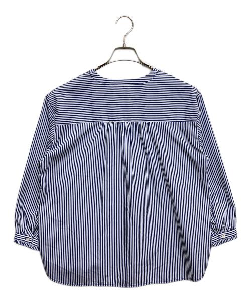 INDIVI（インディヴィ）INDIVI (インディヴィ) 5分袖 ストライプブラウス ブルー サイズ:38の古着・服飾アイテム