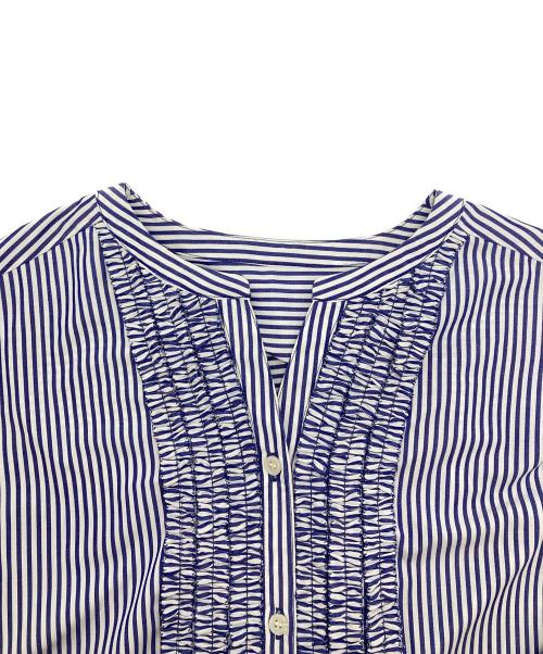INDIVI（インディヴィ）INDIVI (インディヴィ) 5分袖 ストライプブラウス ブルー サイズ:38の古着・服飾アイテム