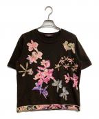 LEONARDレオナール）の古着「花柄半袖ニット」｜ブラウン