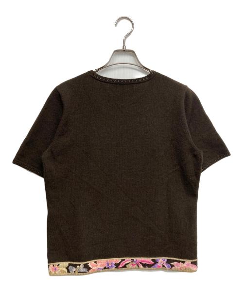 LEONARD（レオナール）LEONARD (レオナール) 花柄半袖ニット ブラウン サイズ:LLの古着・服飾アイテム