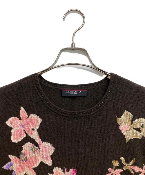 LEONARD（レオナール）LEONARD (レオナール) 花柄半袖ニット ブラウン サイズ:LLの古着・服飾アイテム