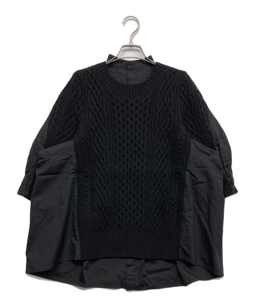 sacai（サカイ）sacai (サカイ) ドッキング ウール ニット シャツ ブラウス ブラック サイズ:2の古着・服飾アイテム