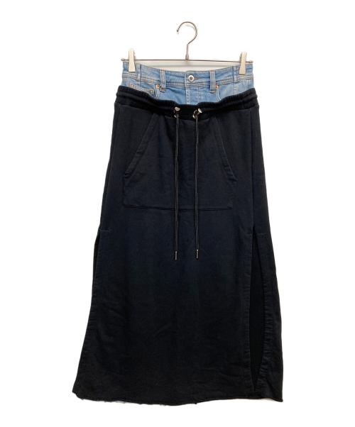 DIESEL（ディーゼル）DIESEL (ディーゼル) デニムスウエット切替スカート ブラック サイズ:Sの古着・服飾アイテム
