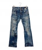 PLEIN FOURプランフォー）の古着「ダメージデニムパンツ」｜ブルー