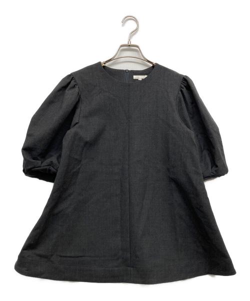 R（アール）R (アール) ウールダブルクロス ラッフル ブラウス グレー サイズ:40の古着・服飾アイテム