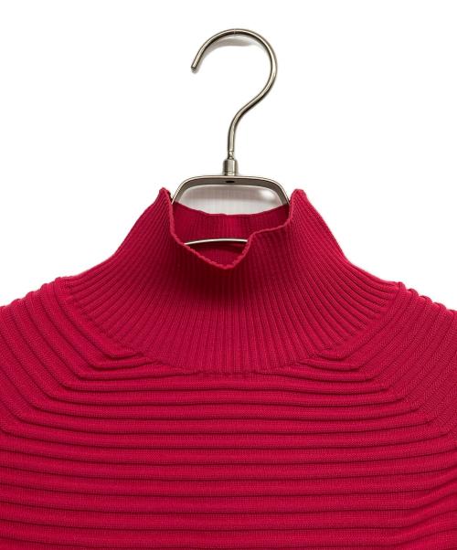 PLEATS PLEASE（プリーツプリーズ）PLEATS PLEASE (プリーツプリーズ) POWAN KNIT 変形ハイネックボーダーニット ピンク サイズ:FREEの古着・服飾アイテム