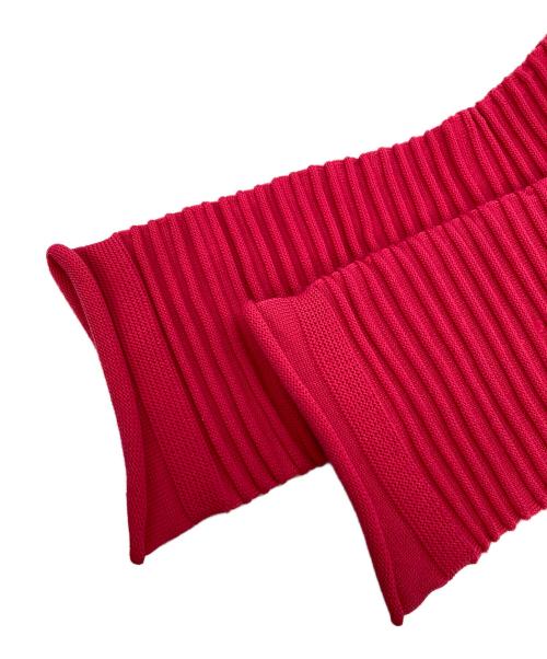 PLEATS PLEASE（プリーツプリーズ）PLEATS PLEASE (プリーツプリーズ) POWAN KNIT 変形ハイネックボーダーニット ピンク サイズ:FREEの古着・服飾アイテム