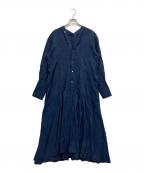 BEARDSLEYビアズリー）の古着「Vネック カラーレス シャツワンピース」｜ネイビー