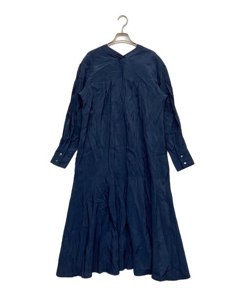 BEARDSLEY（ビアズリー）BEARDSLEY (ビアズリー) Vネック カラーレス シャツワンピース ネイビー サイズ:Fの古着・服飾アイテム