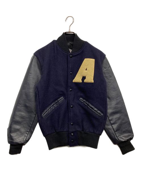 DeLong（デロング）delong (デロング) レザースリーブスタジャン ネイビー サイズ:XSの古着・服飾アイテム