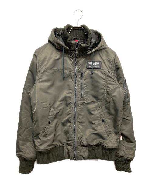 ALPHA（アルファ）ALPHA (アルファ) フーデッドリブジャケット グリーン サイズ:Lの古着・服飾アイテム