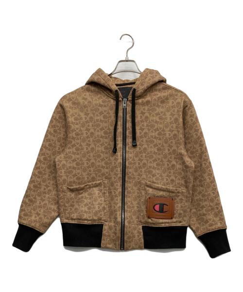 COACH（コーチ）COACH (コーチ) Champion (チャンピオン) スーパー フリース シグネチャー ジップ フーディー ブラウン サイズ:XSの古着・服飾アイテム