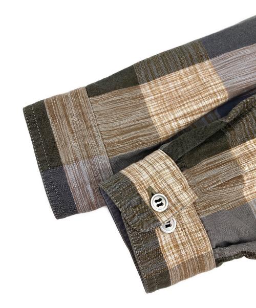 ISSEY MIYAKE（イッセイミヤケ）ISSEY MIYAKE (イッセイミヤケ) 90ｓ バンドカラーシャツ ブラウン×ブルー サイズ:Mの古着・服飾アイテム