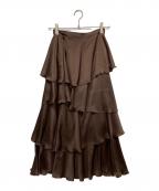 Snidelスナイデル）の古着「サテンナローティアードスカート」｜ブラウン